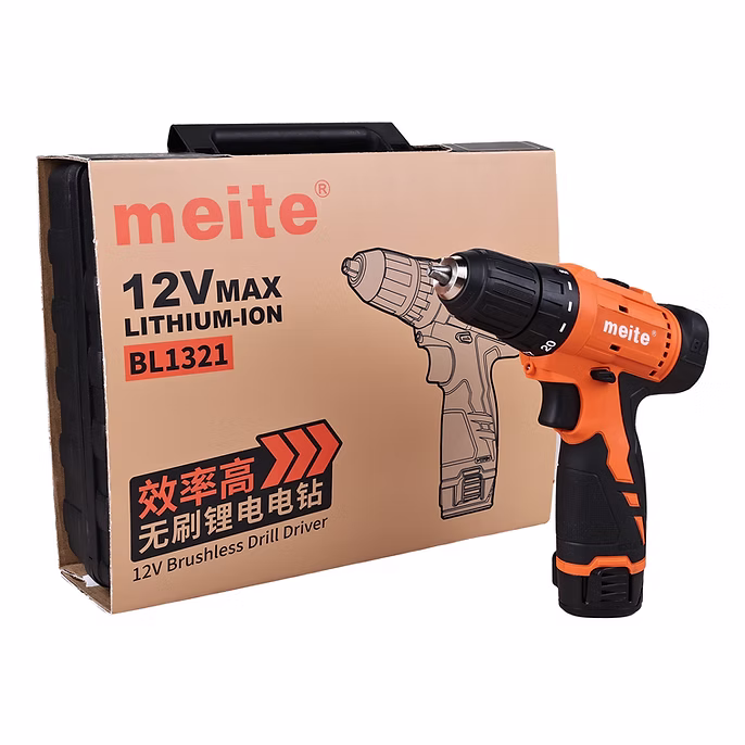Meite BL1321 12V Brushless Cordless Drill, 40 Nm Torque, 1450 RPM, LED Light